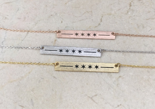 Chicago Flag 4 Star Necklace