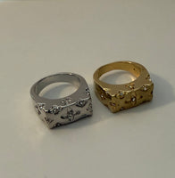 Etched Floral Star Motif Statement Ring