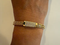 Gold Magnetic Closure Bracelet – Woven Mesh Chain with CZ Accent
