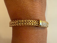 Gold Magnetic Closure Bracelet – Woven Mesh Chain with CZ Accent