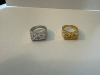 Etched Floral Star Motif Statement Ring