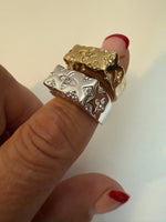 Etched Floral Star Motif Statement Ring