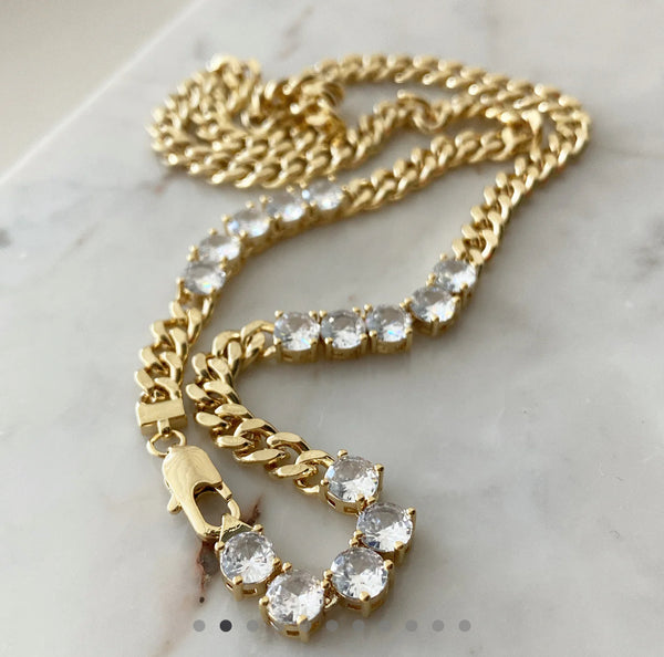 Cuban Chain with multiple CZ Stone Bar Necklace