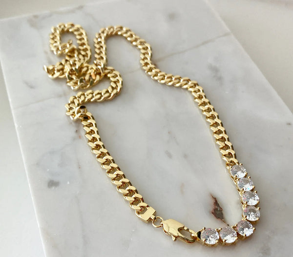 Cuban Chain with single CZ Bar Necklace