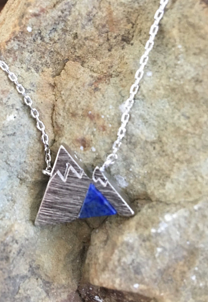 Silver Mountain Necklace with Blue Stone