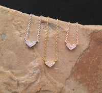 Tiny Heart Necklace, Dainty Heart, CZ Heart Necklace,  Rhinestone Heart Necklace,  Dainty Heart Necklace