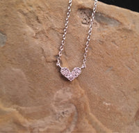 Tiny Heart Necklace, Dainty Heart, CZ Heart Necklace,  Rhinestone Heart Necklace,  Dainty Heart Necklace
