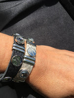 Silver Metal and Leather Bracelet